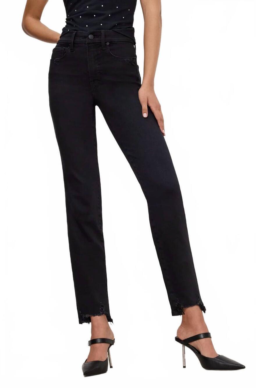 NEW GOOD AMERICAN soft tech good classic slim straight jeans in black